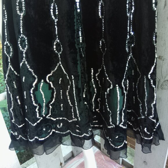 VTG Y2K Black Velvet Sequin Boho Victorian Fairy Whimisygoth Flowy Midi Skirt - Picture 5 of 9